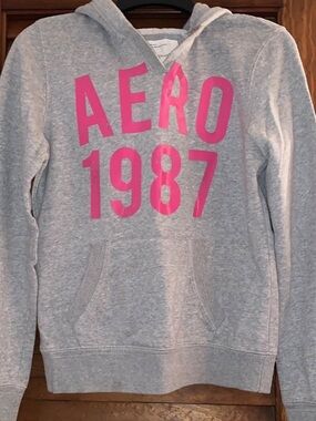 Aeropostale Gray Hoodie with Pink AERO 1987 Graphic